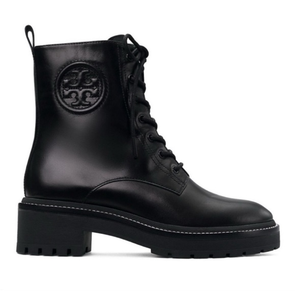 Tory Burch black combat boots  MILLER 50MM LUG SOLE BOOTIE 7.5 - Picture 1 of 8